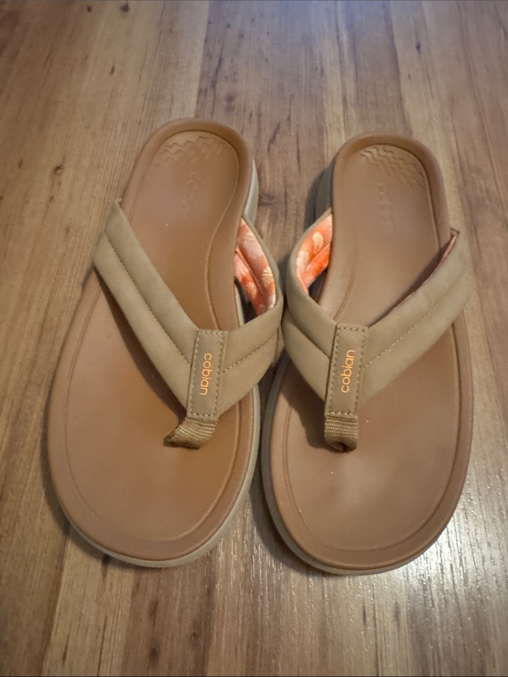 Cobian Men’s Tan Flip Flop Sandals with Brown Footbed